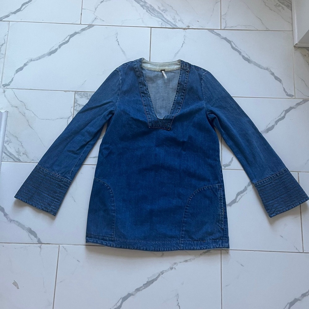 Free People Dreaming Of Denim Hendrix Bell Sleeve Tunic Small